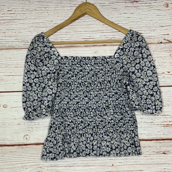 J Crew Factory Floral Print Puff Sleeve Smocked Peplum Top Sz S - Picture 7 of 12